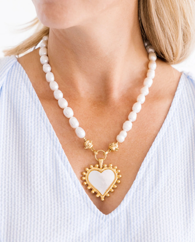 Mother of Pearl Heart Necklace On Pearl