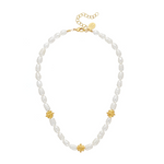 Freshwater Pearl with Handcast Gold Bentley Beads Necklace
