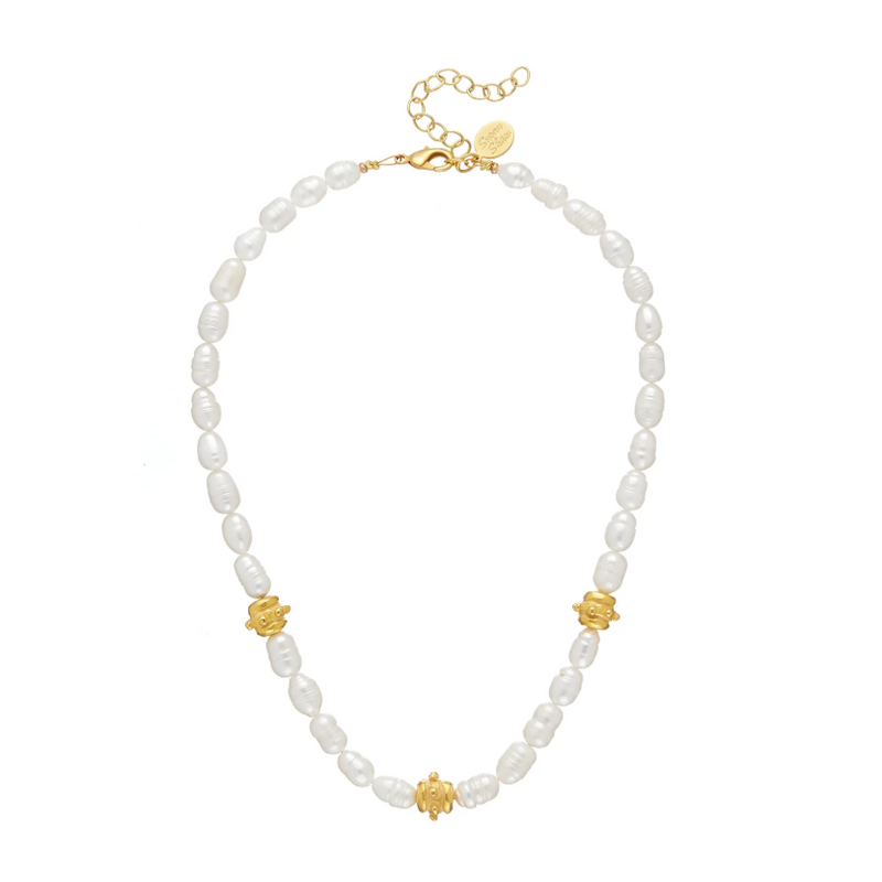 Freshwater Pearl with Handcast Gold Bentley Beads Necklace