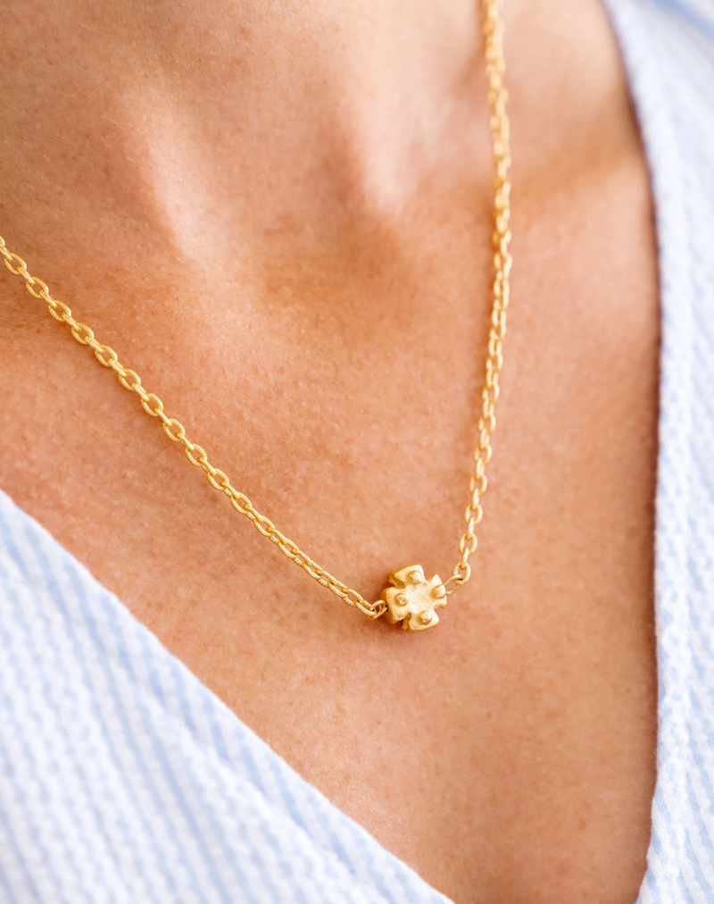 Handcast Gold Maltese Cross Bead Necklace