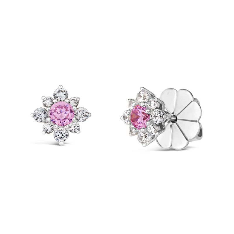 Mini Daisy Diamond Crystalline Studs - Pink White