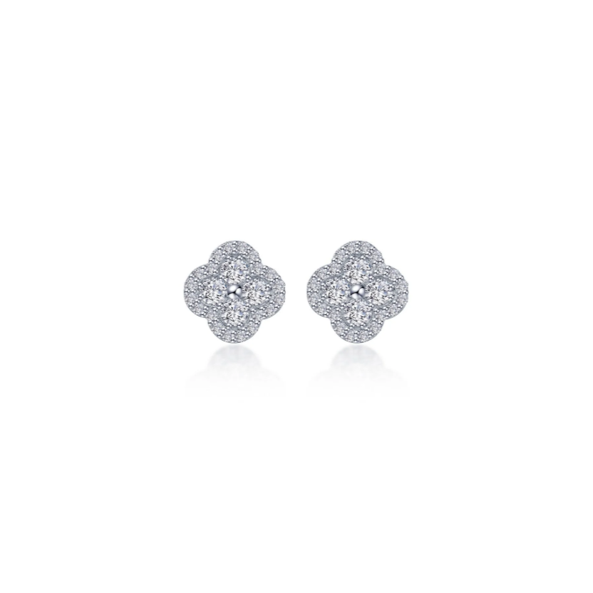 0.8 CTW Silver Halo Stud Earrings