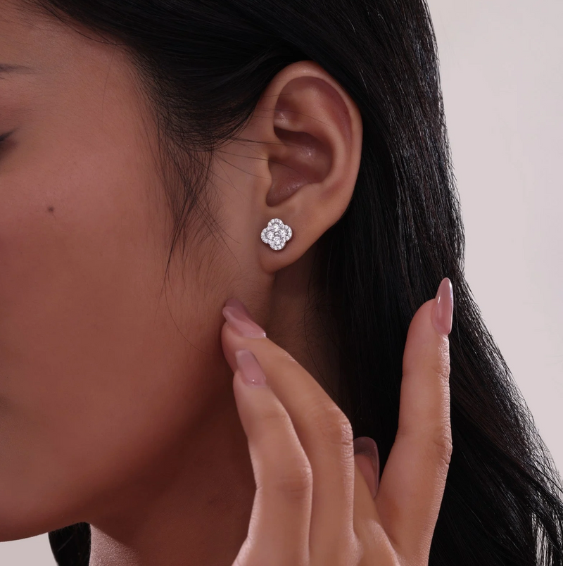 0.8 CTW Silver Halo Stud Earrings