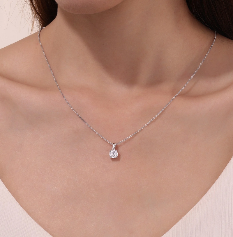 1.25 CTW Silver 4-Prong Solitaire Necklace