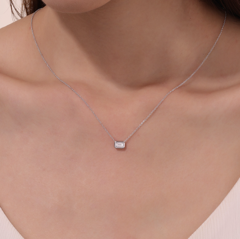 East-West Bezel-Set Emerald-Cut Solitaire Choker Necklace