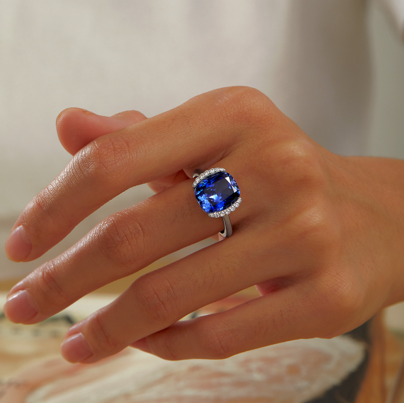 7.61 CTW Fancy Lab-Grown Tanzanite Ring
