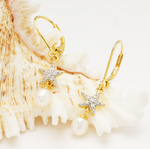 14KT Gold Vermeil Star Fish and Pearl Drop Earrings