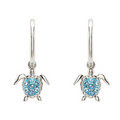 Sterling Silver Aqua Crystal Turtle Earrings