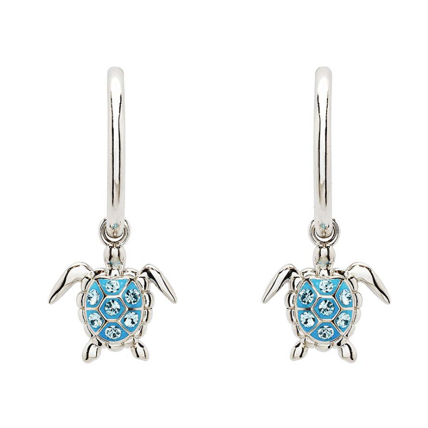 Sterling Silver Aqua Crystal Turtle Earrings