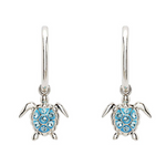 Sterling Silver Aqua Crystal Turtle Earrings