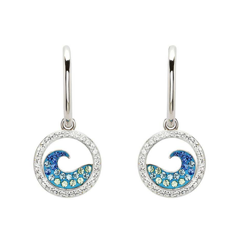 Sterling Silver Saph/Aqua Crystal Wave Earrings