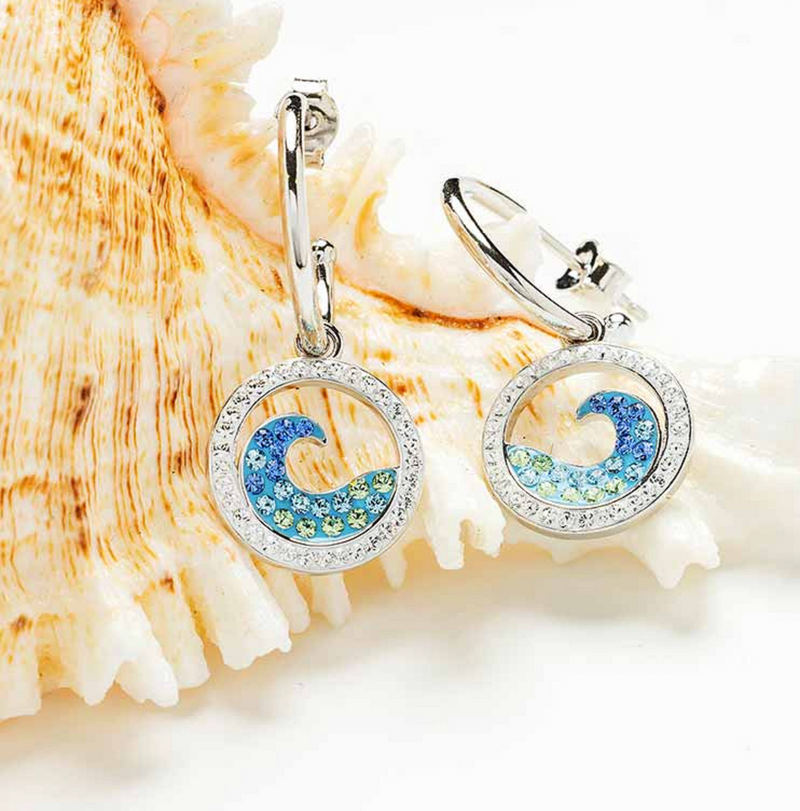 Sterling Silver Saph/Aqua Crystal Wave Earrings