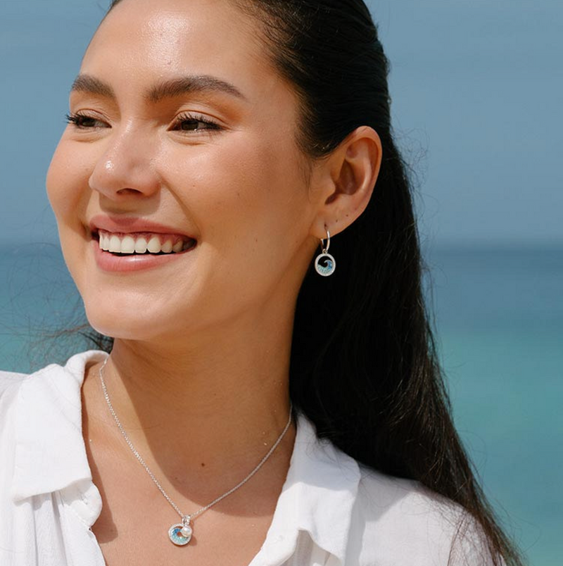 Sterling Silver Saph/Aqua Crystal Wave Earrings