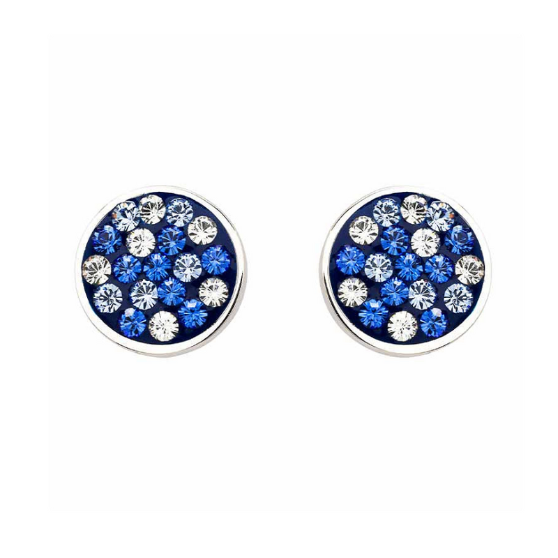 Sterling Silver Sapphire/White Crystal Stud Earrings