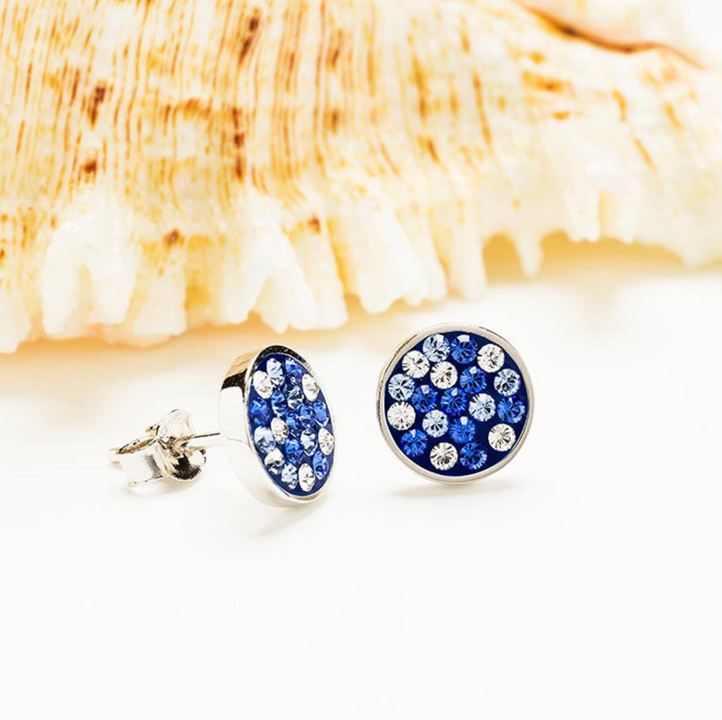 Sterling Silver Sapphire/White Crystal Stud Earrings