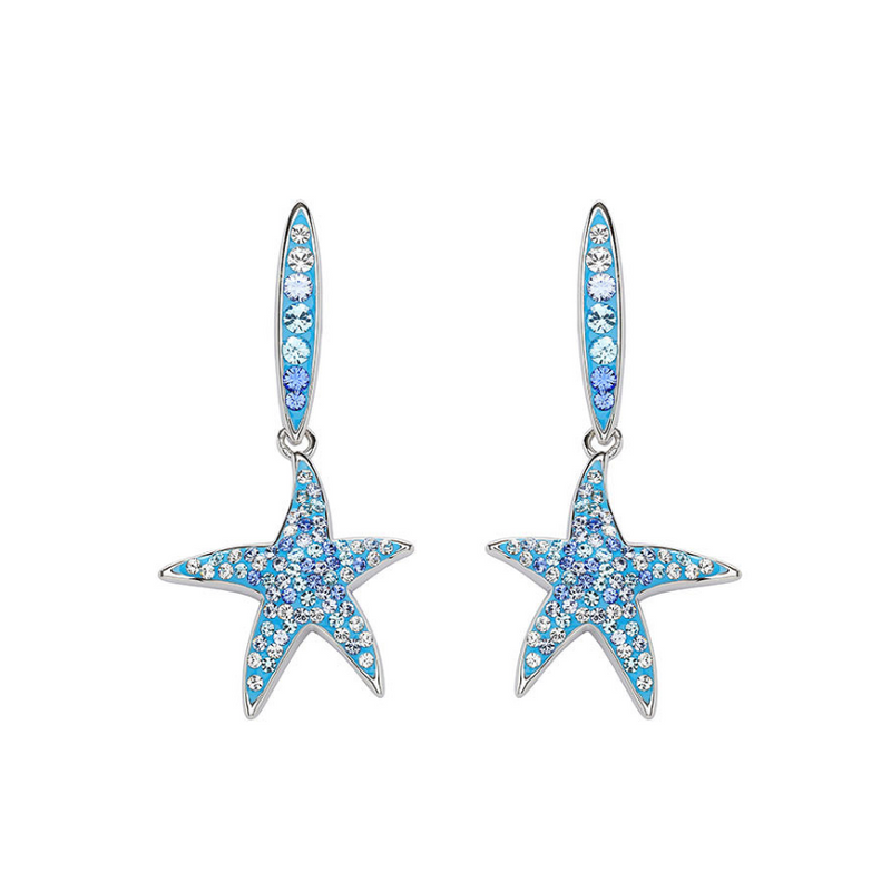 Sterling Silver Crystal Star Fish Earrings