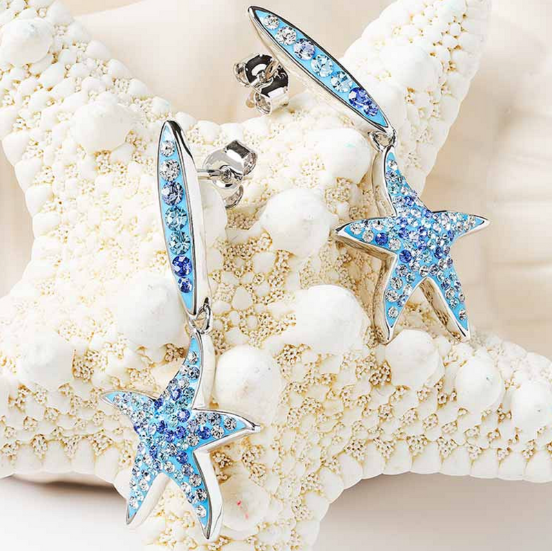 Sterling Silver Crystal Star Fish Earrings
