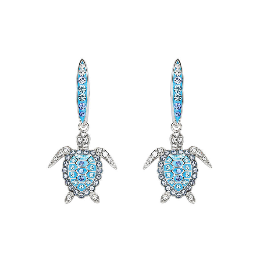 Sterling Silver Crystal Turtle Earrings