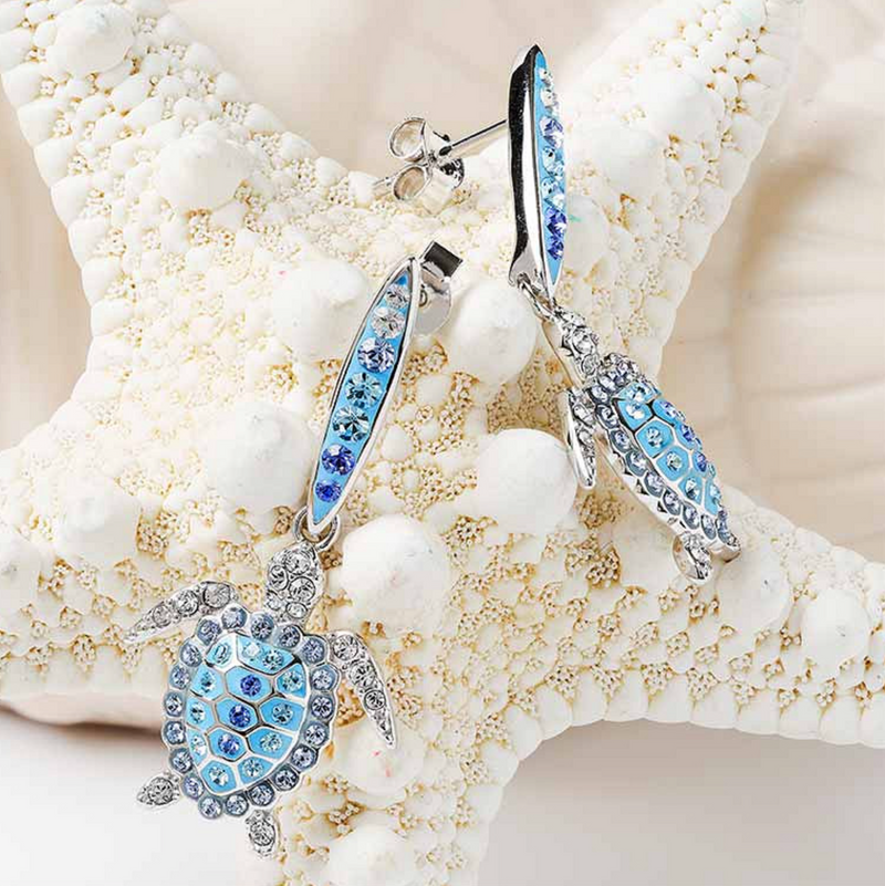 Sterling Silver Crystal Turtle Earrings