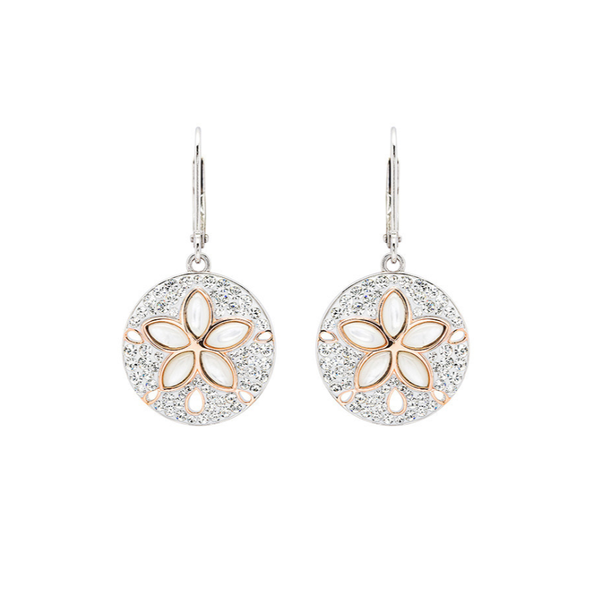 White Crystal Sand Dollar Earrings