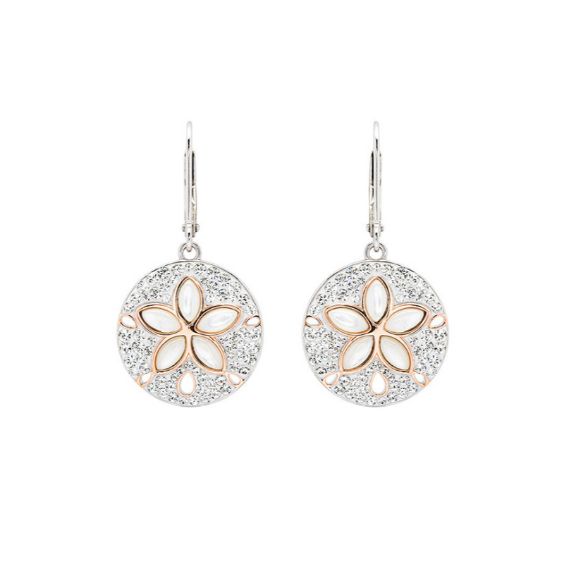 White Crystal Sand Dollar Earrings