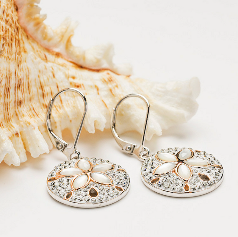 White Crystal Sand Dollar Earrings