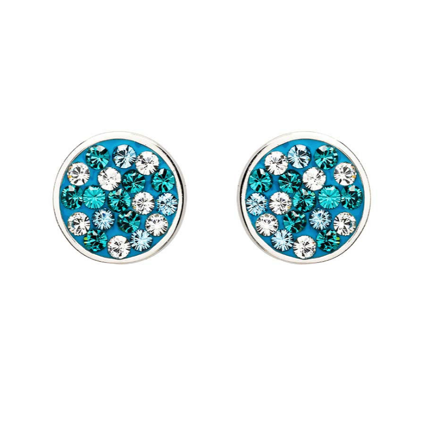 Sterling Silver Aquamarine/White Crystal Stud Earrings