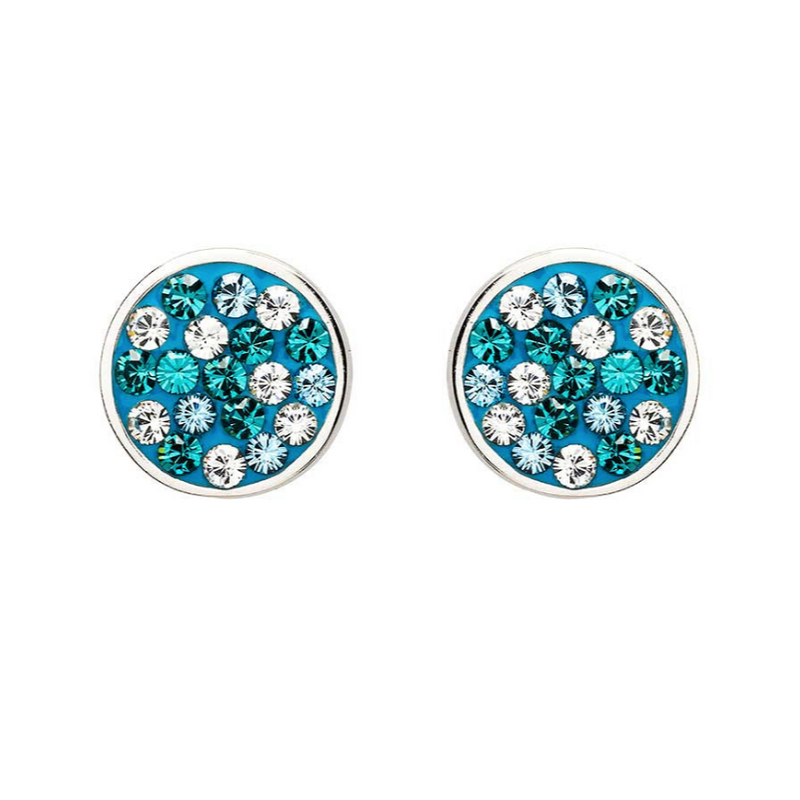 Sterling Silver Aquamarine/White Crystal Stud Earrings