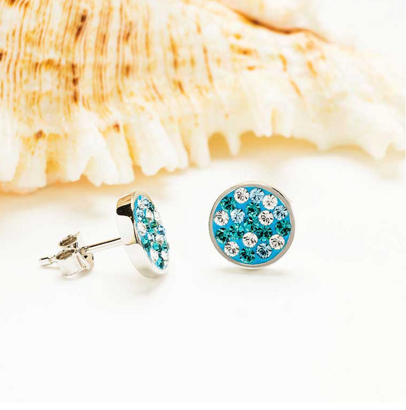 Sterling Silver Aquamarine/White Crystal Stud Earrings