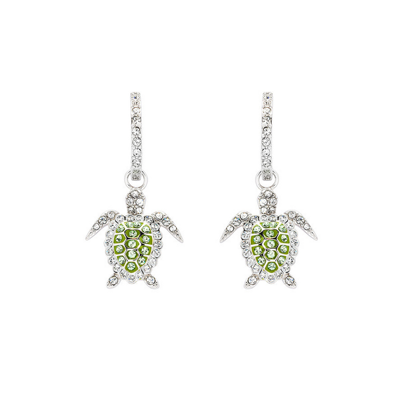 Sterling Silver Peridot crystal Turtle Earrings