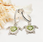 Sterling Silver Peridot crystal Turtle Earrings