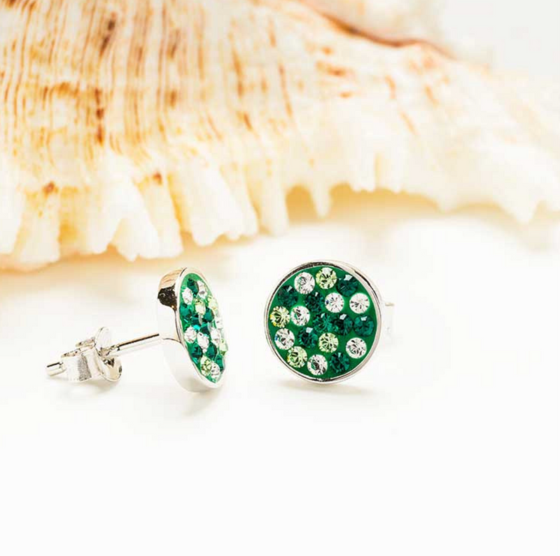 Sterling Silver Peridot/White Crystal Stud Earrings