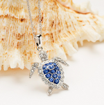 Sterling Silver Sapphire Blue Turtle Necklace
