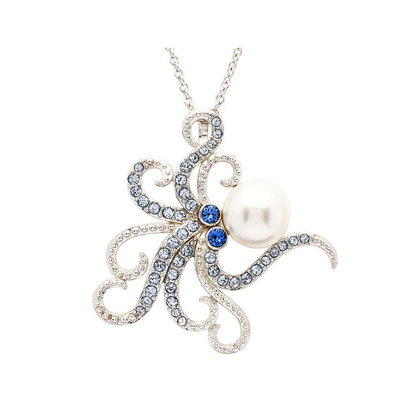 Sterling Silver Pearl and Crystal Octopus Necklace