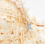 Sterling Silver white Crystal Star Fish Mini Necklace