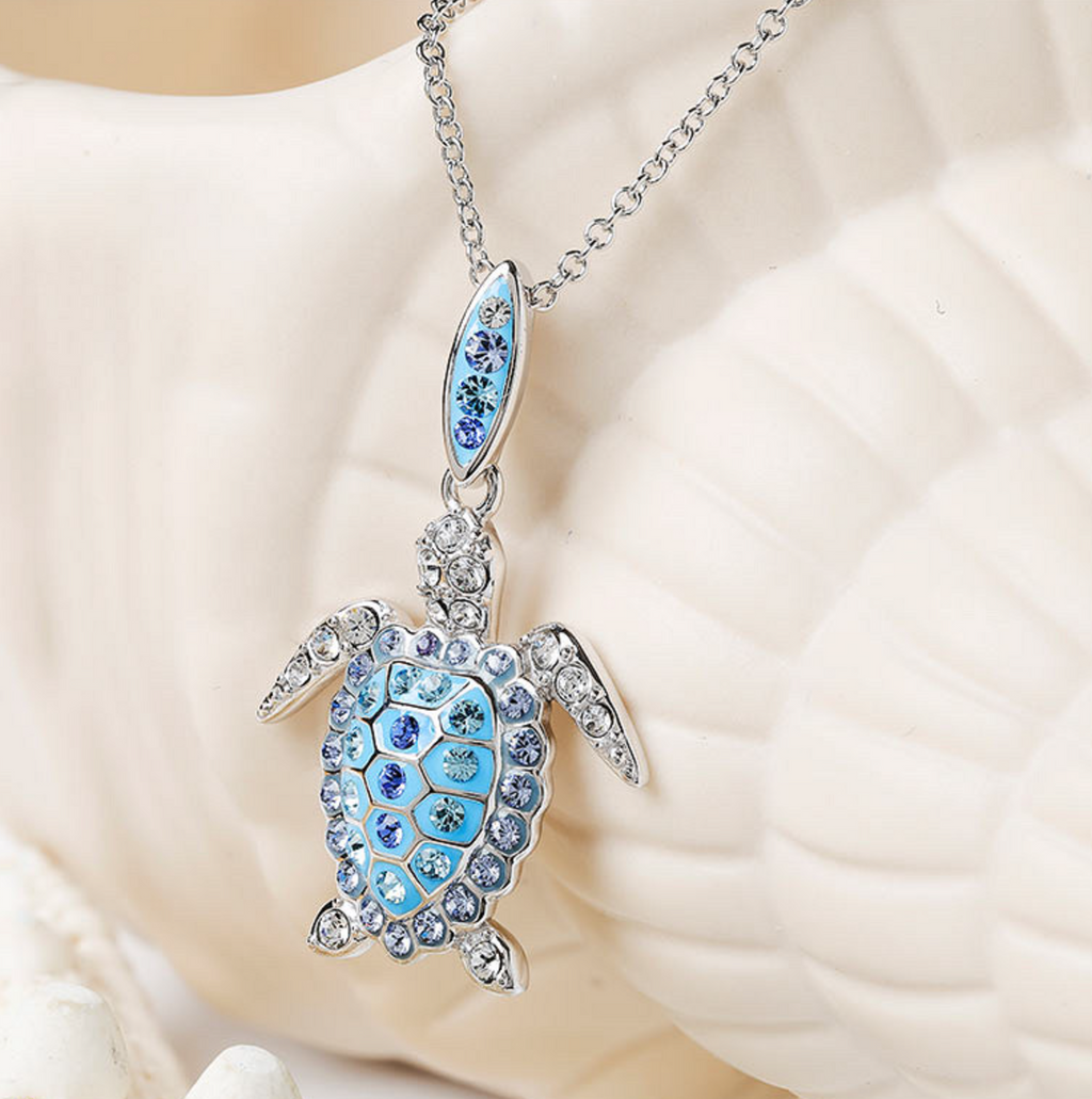 Sterling Silver Crystal Turtle Necklace