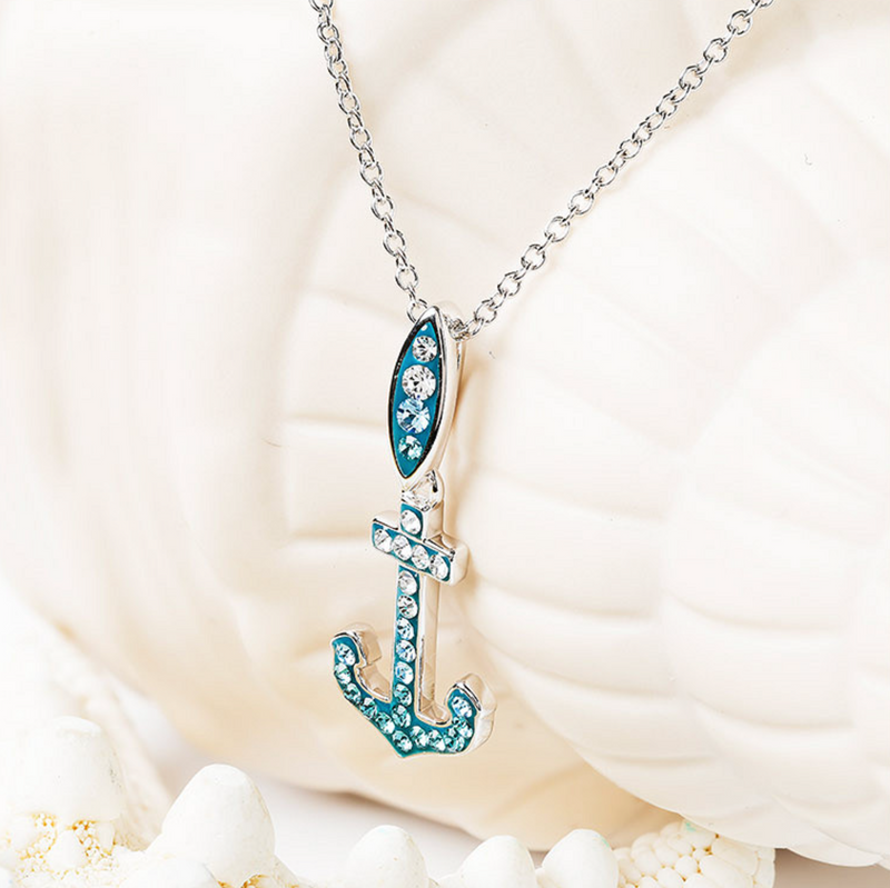 Sterling Silver Crystal Anchor Necklace