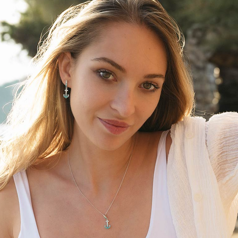 Sterling Silver Crystal Anchor Necklace