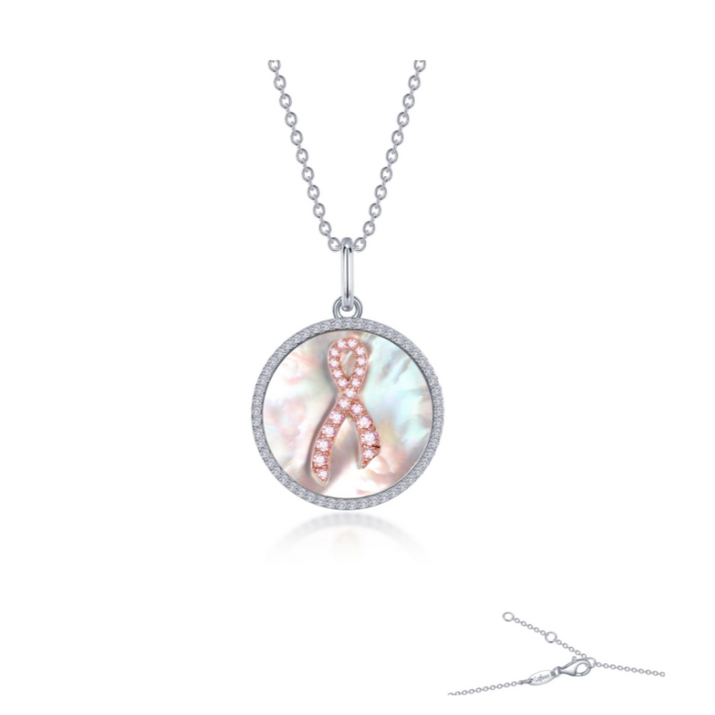Mother of Pearl Pink Ribbon Necklace