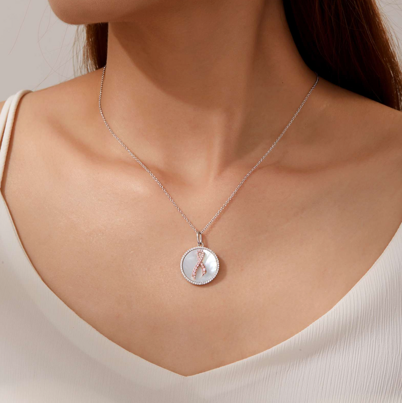 Mother of Pearl Pink Ribbon Necklace