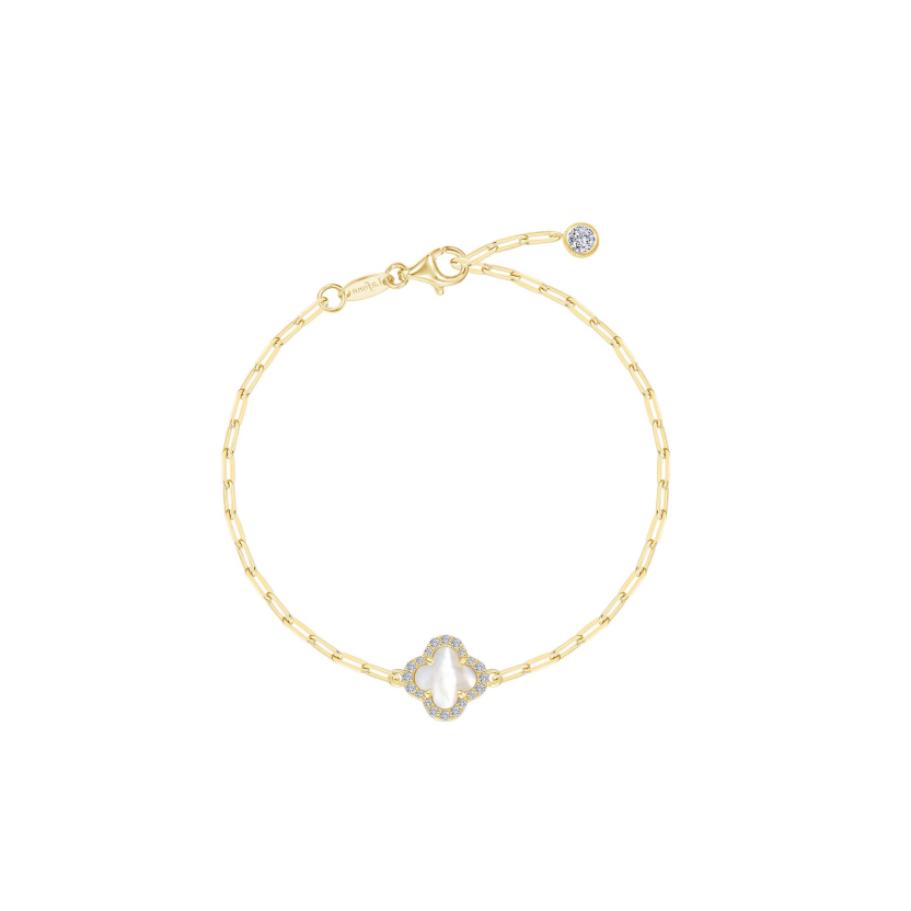 0.45 CTW Gold Mother of Pearl Paperclip Bracelet