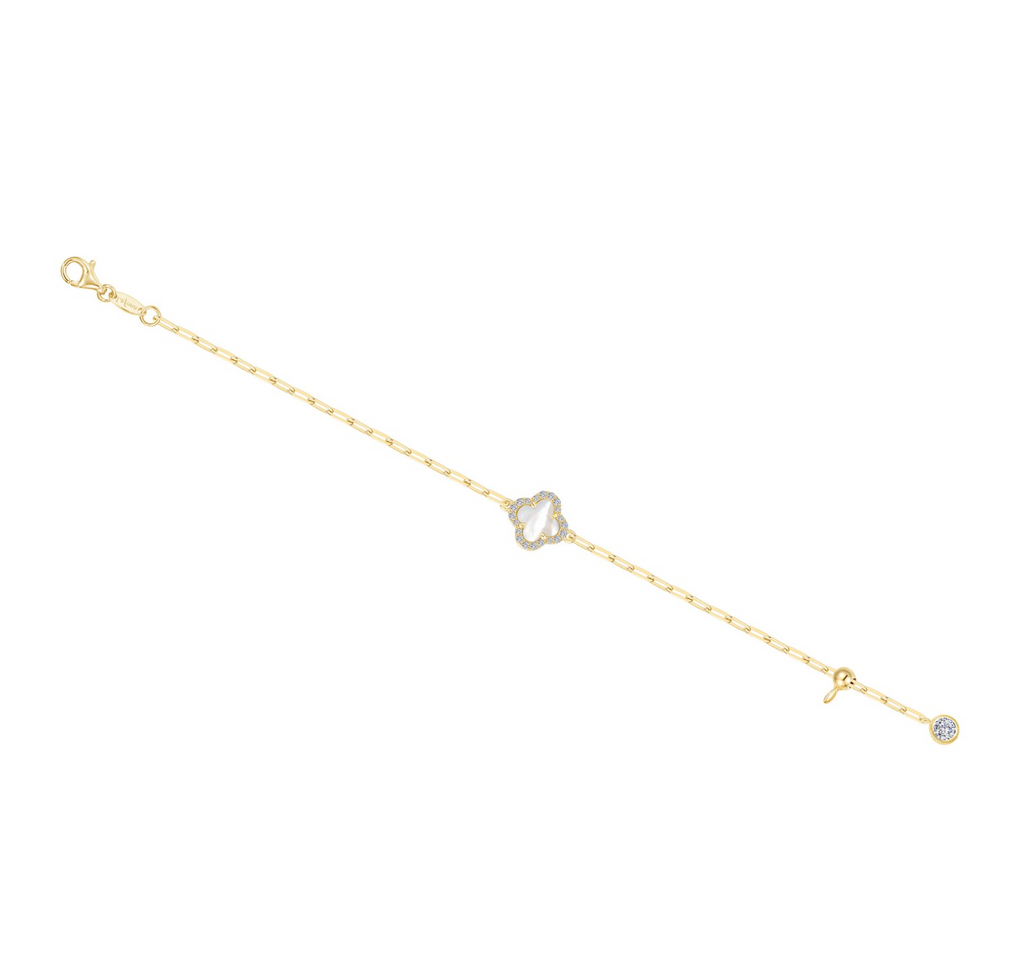 0.45 CTW Gold Mother of Pearl Paperclip Bracelet
