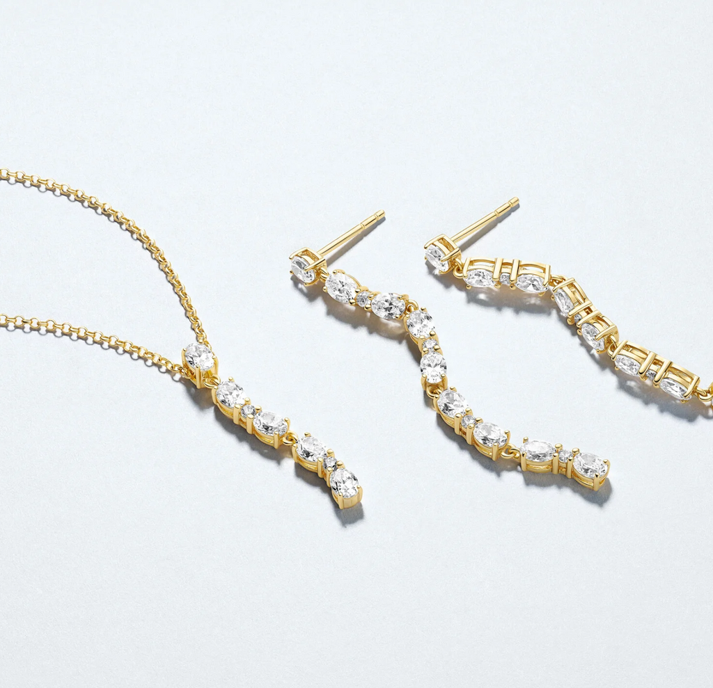 Gold CZ Ellera Ovale Sette Earrings