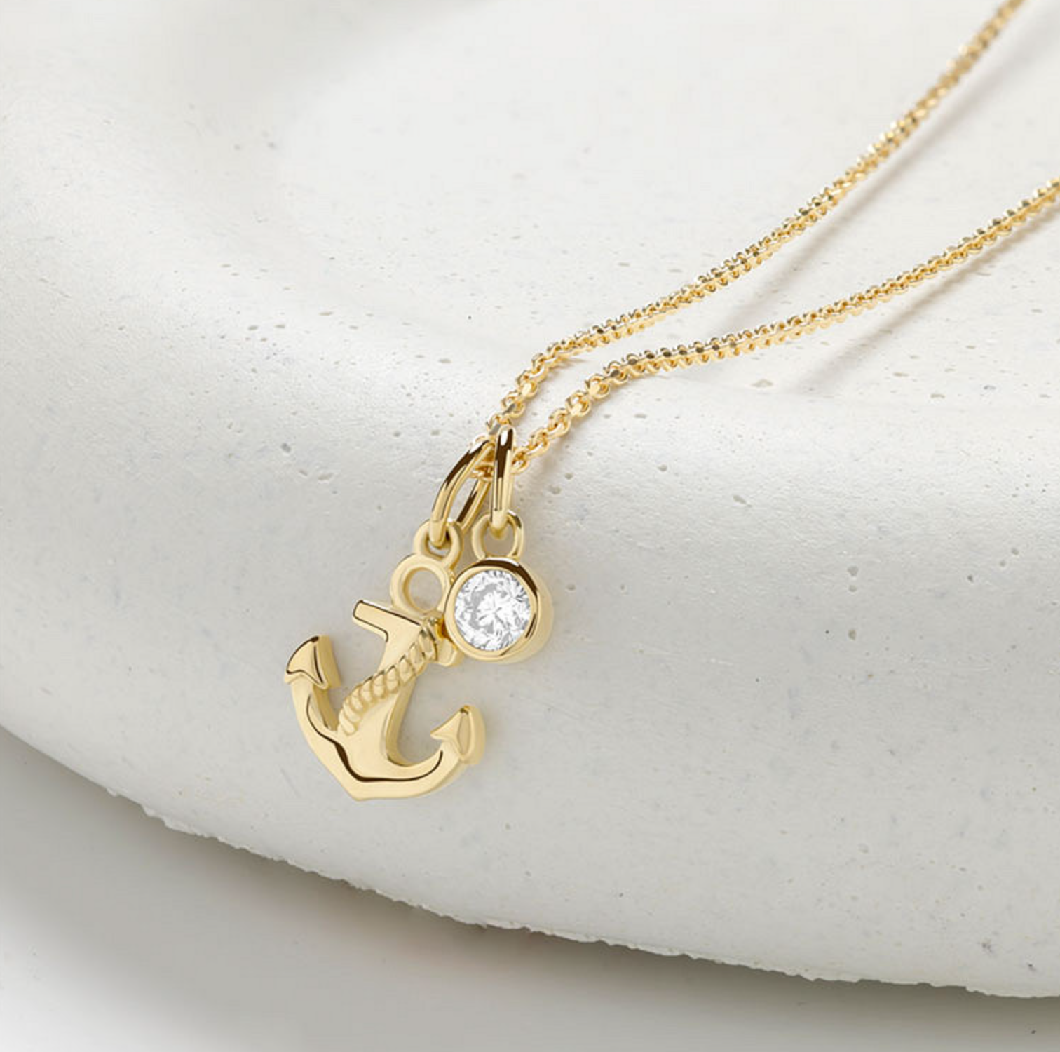 Deep Blue 14kt Gold Lab Diamond Anchor Necklace
