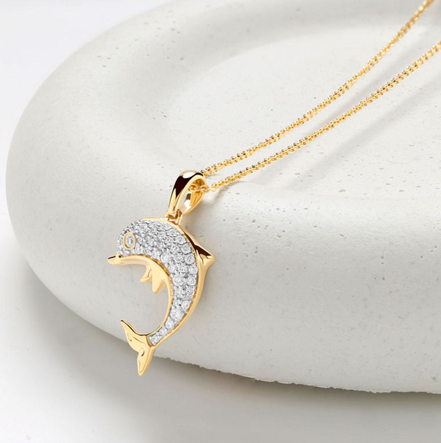 Deep Blue 14kt Gold Lab Diamond Dolphin Necklace