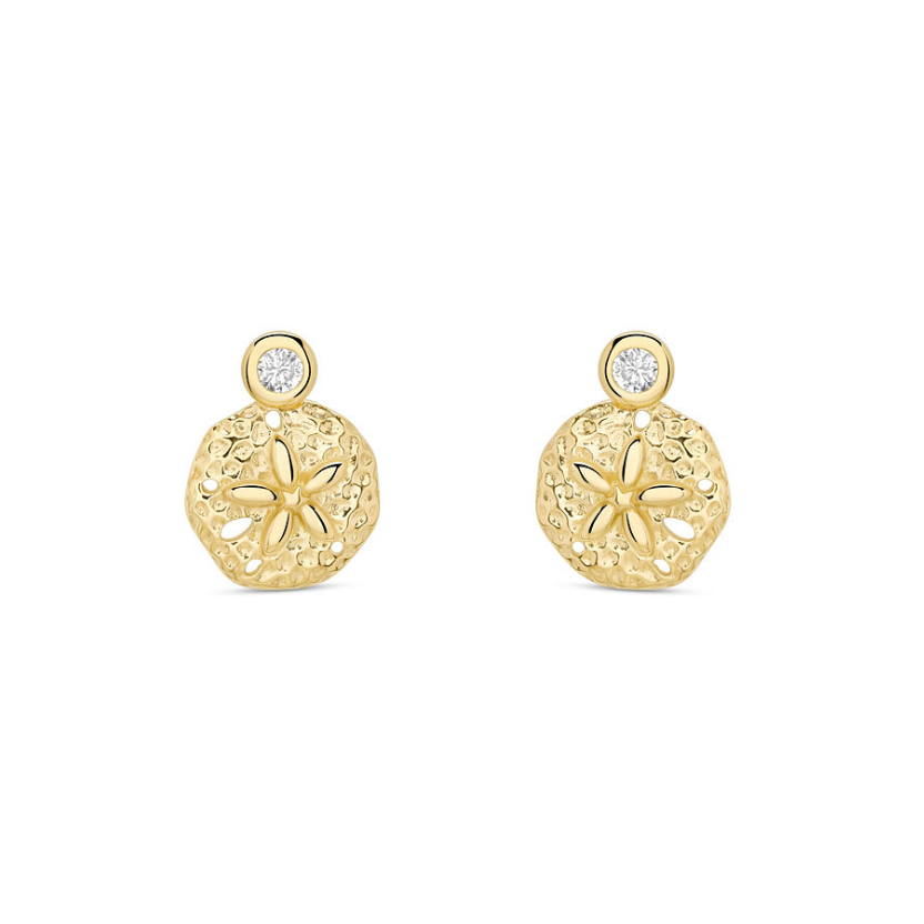Deep Blue 14kt Gold Lab Diamond Sand Dollar Earrings