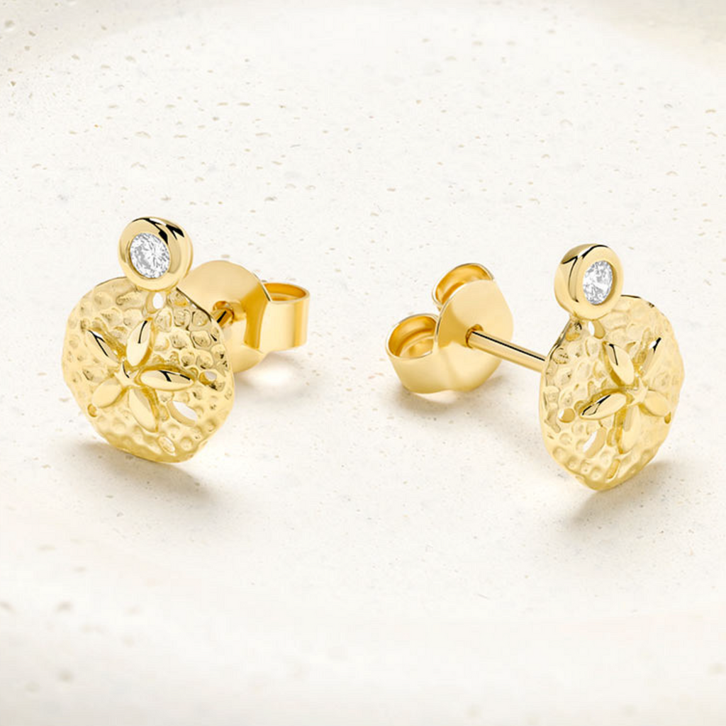 Deep Blue 14kt Gold Lab Diamond Sand Dollar Earrings
