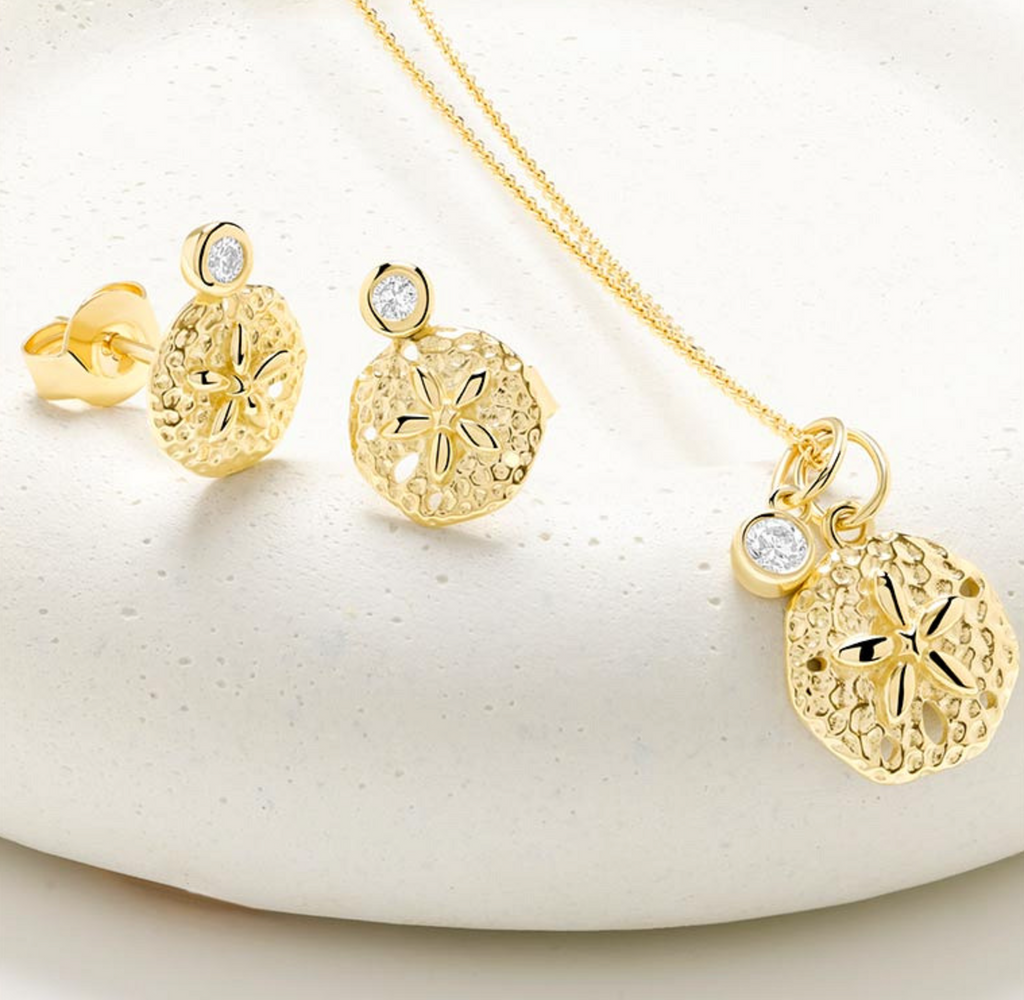 Deep Blue 14kt Gold Lab Diamond Sand Dollar Earrings
