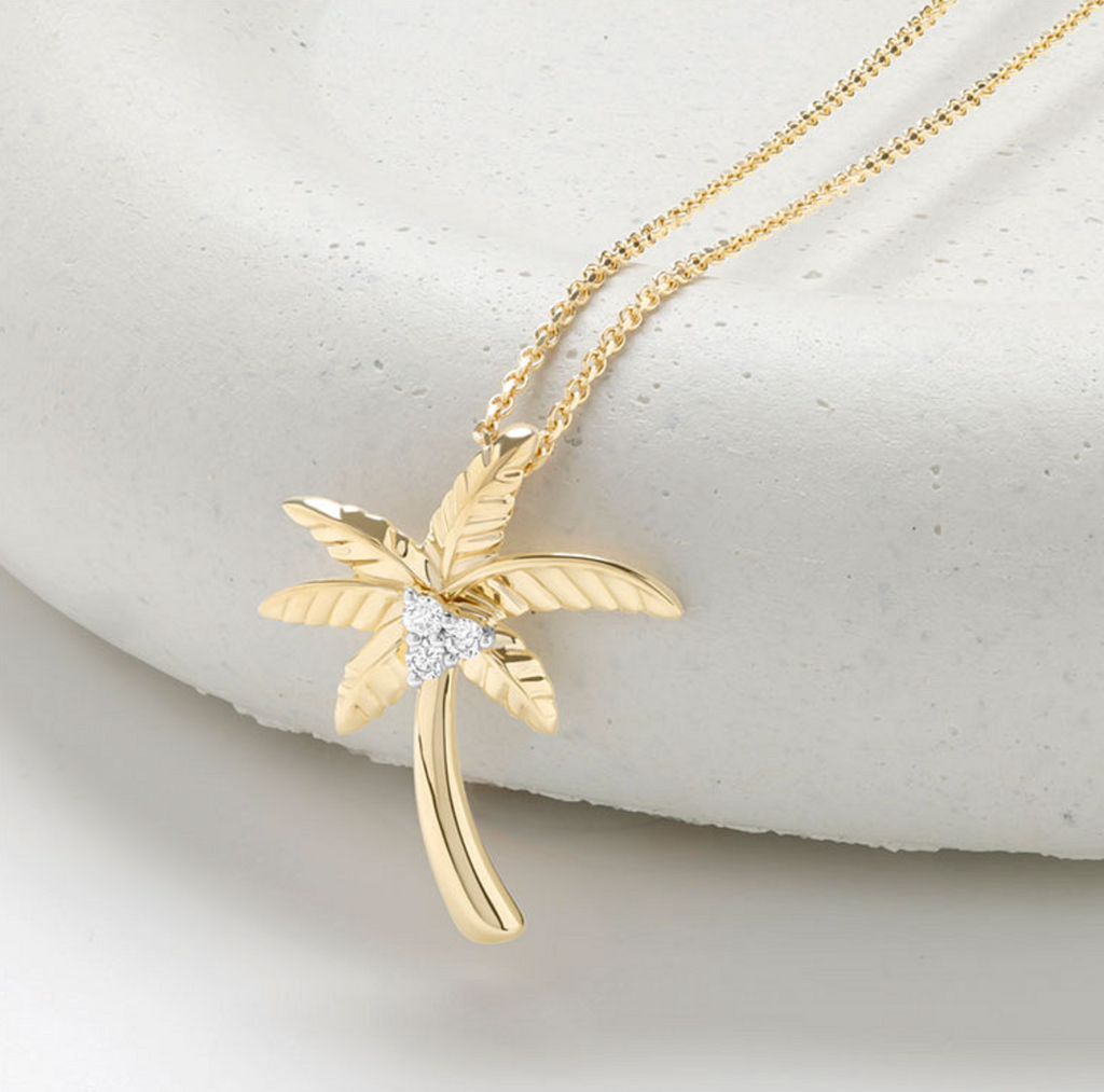 Deep Blue 14kt Gold Lab Diamond Palm Tree Necklace