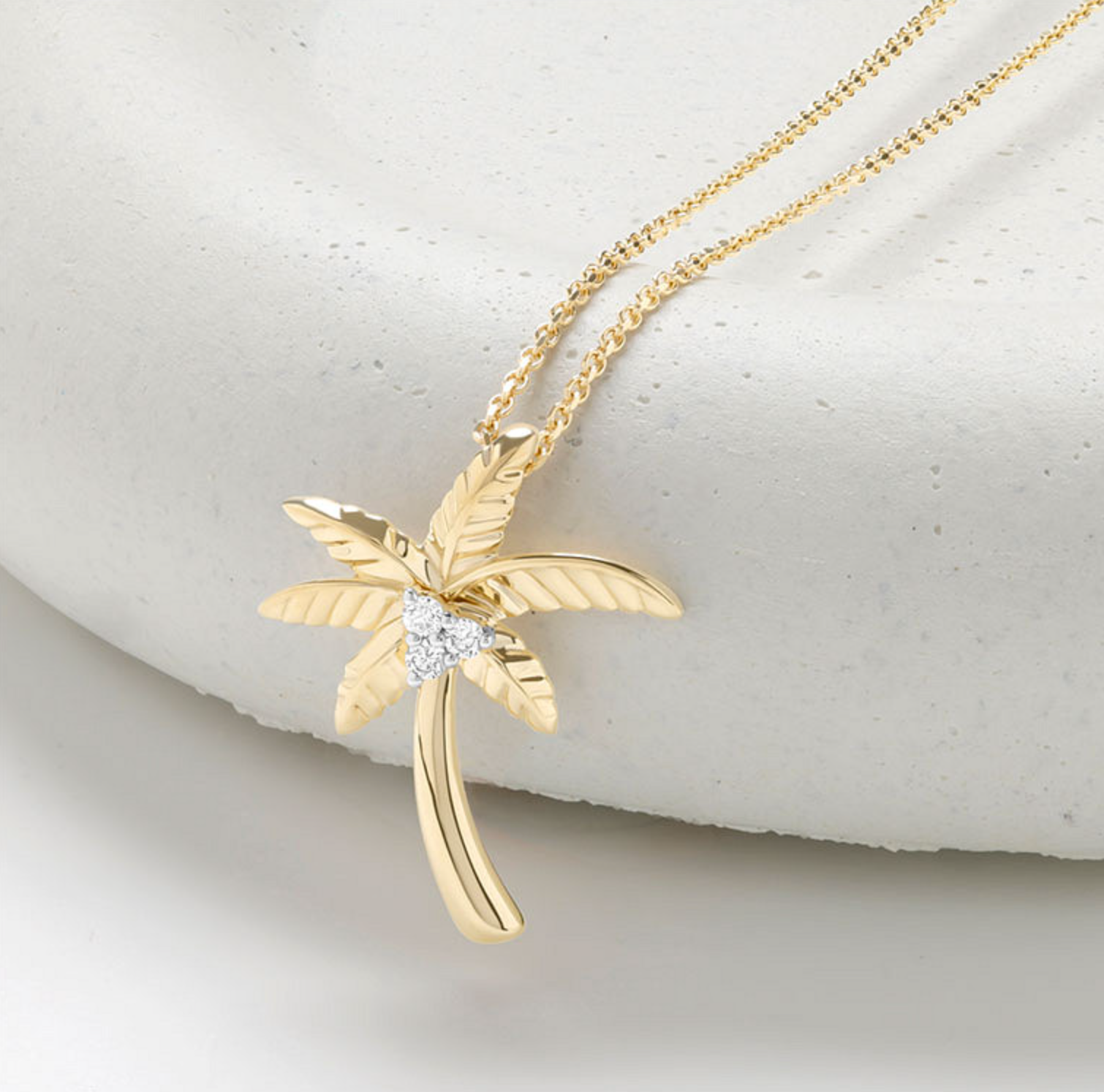 Deep Blue 14kt Gold Lab Diamond Palm Tree Necklace